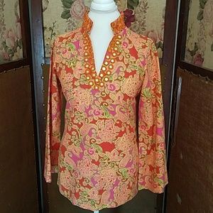 Liza Bryd orange floral boho tunic sz med
